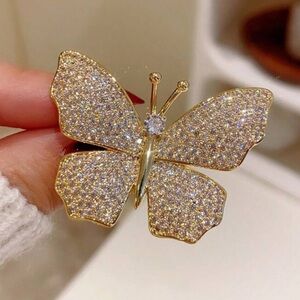 Gold & Crystal Butterfly Brooch Pin, Perfect For Suit Jackets